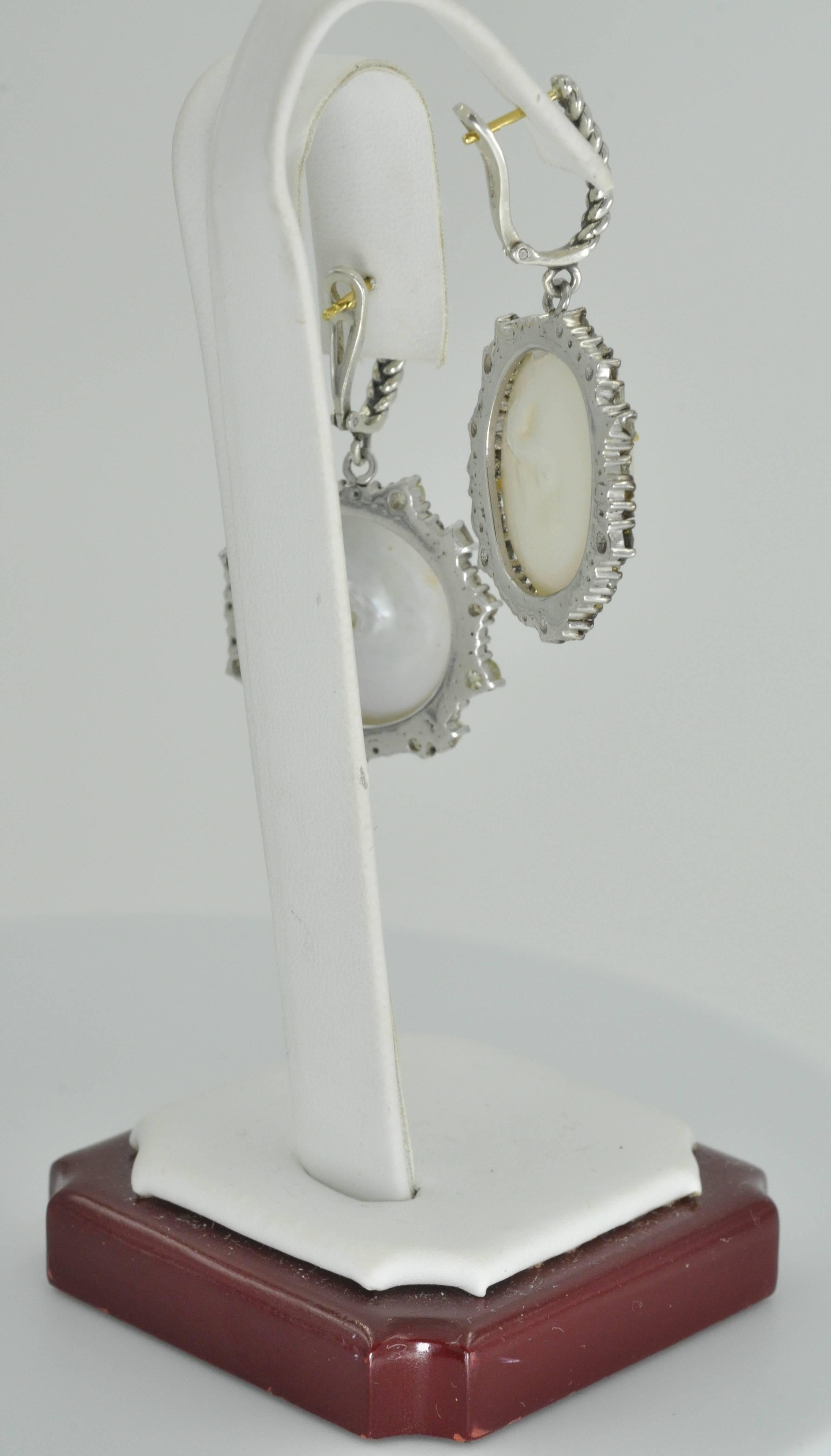 Modern Pearl Coin and Diamond Earrings