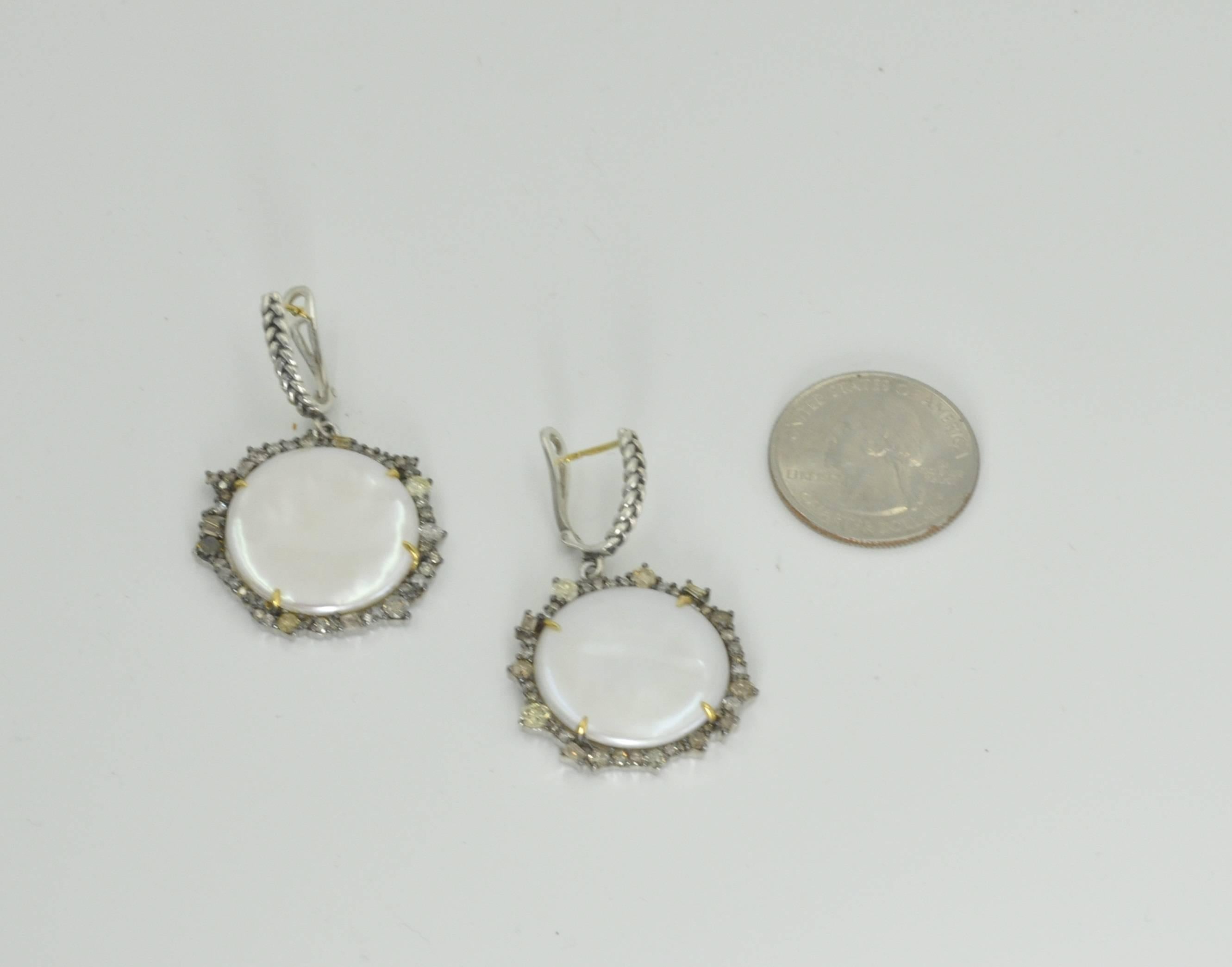 Women's Pearl Coin and Diamond Earrings