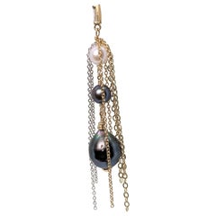 Pearl Comet Earrings in 14ky with Diamond Baguette and Gold and Silver Chains