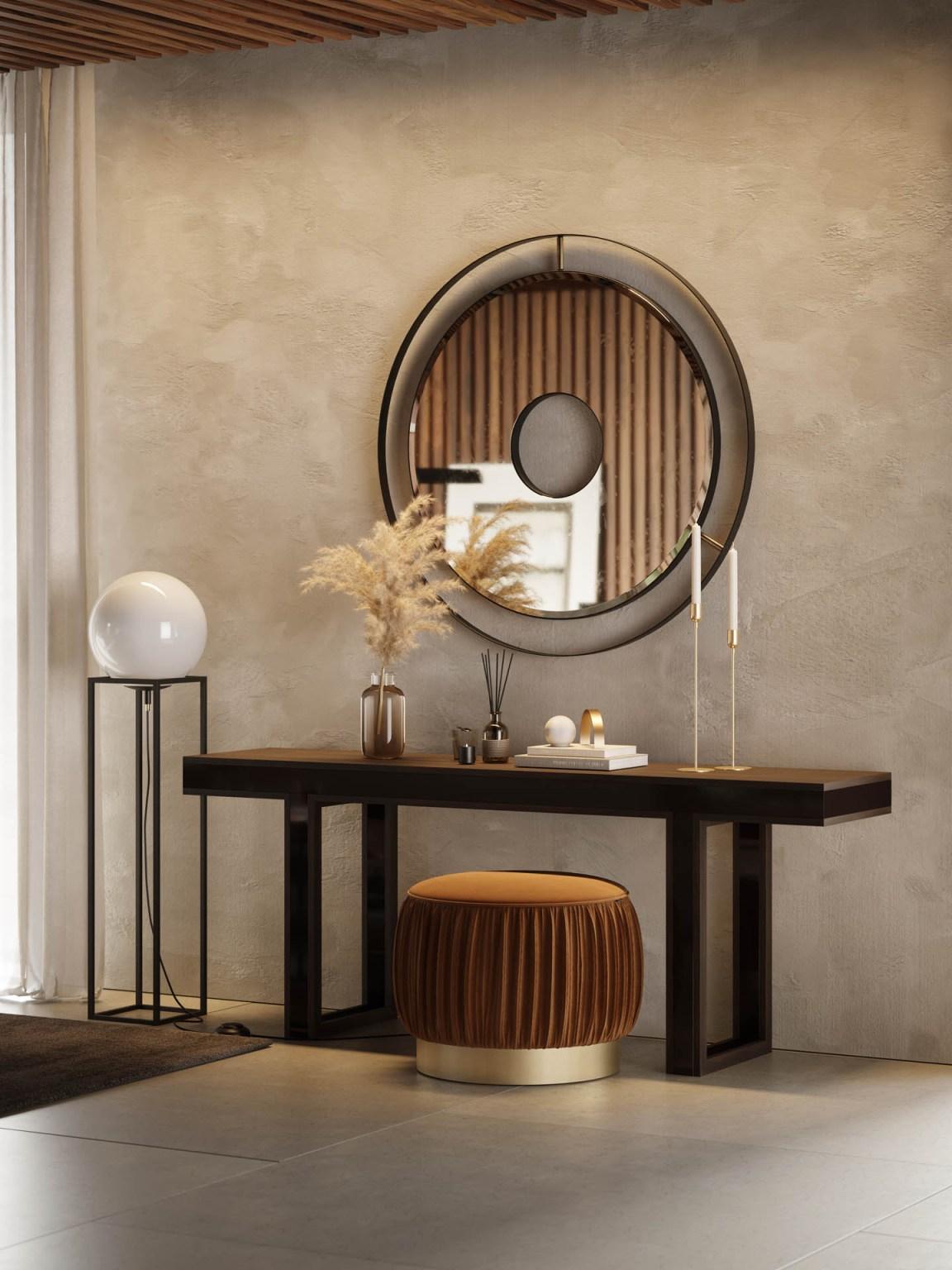 Hand-Crafted Marble console table with customisable metal details and wood veneer For Sale