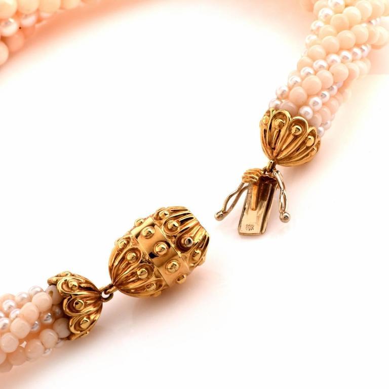 Pearl Coral Beads Diamond 18 Karat Gold Choker Necklace In Excellent Condition In Miami, FL