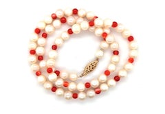 Pearl Coral Necklace 6mm Gem Quality 14K 18 Inch Pink/White Strand of Pearls