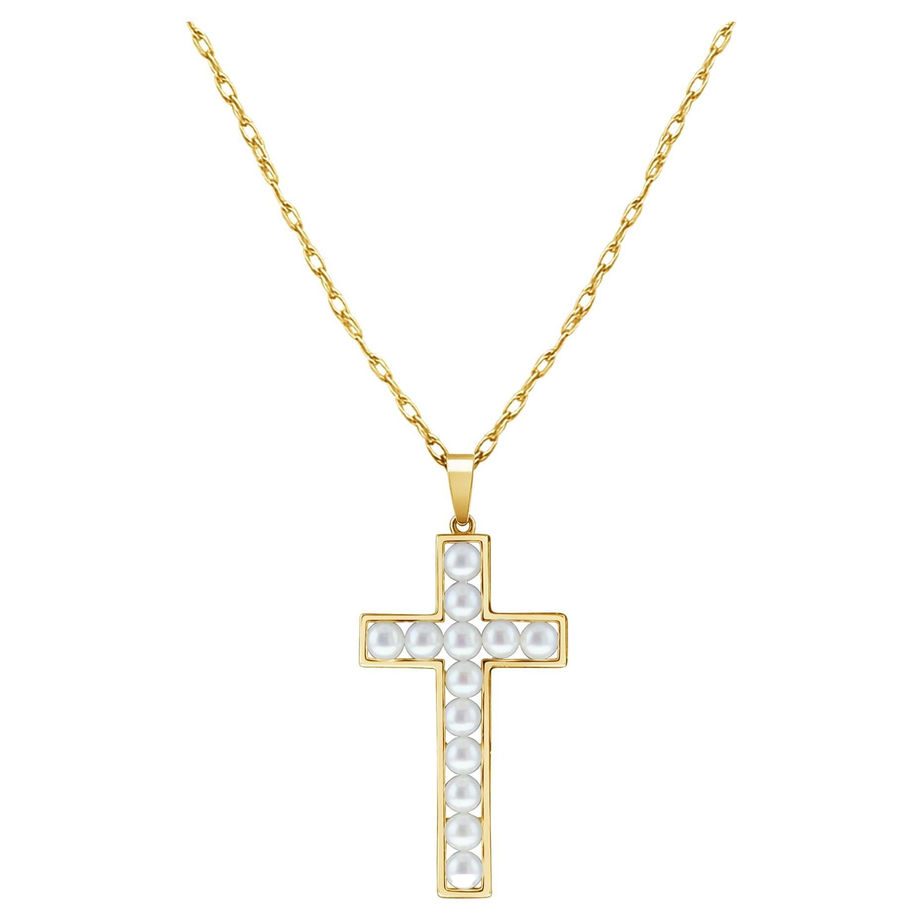 Pearl Cross Pendant 14k Yellow Gold