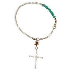 Cruz de perlas Pulsera de cadena de perlas blancas Crisoprasa verde J DAUPHIN