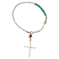 Pearl Cross White Pearl Chain Bracelet Green Chrysoprase J Dauphin