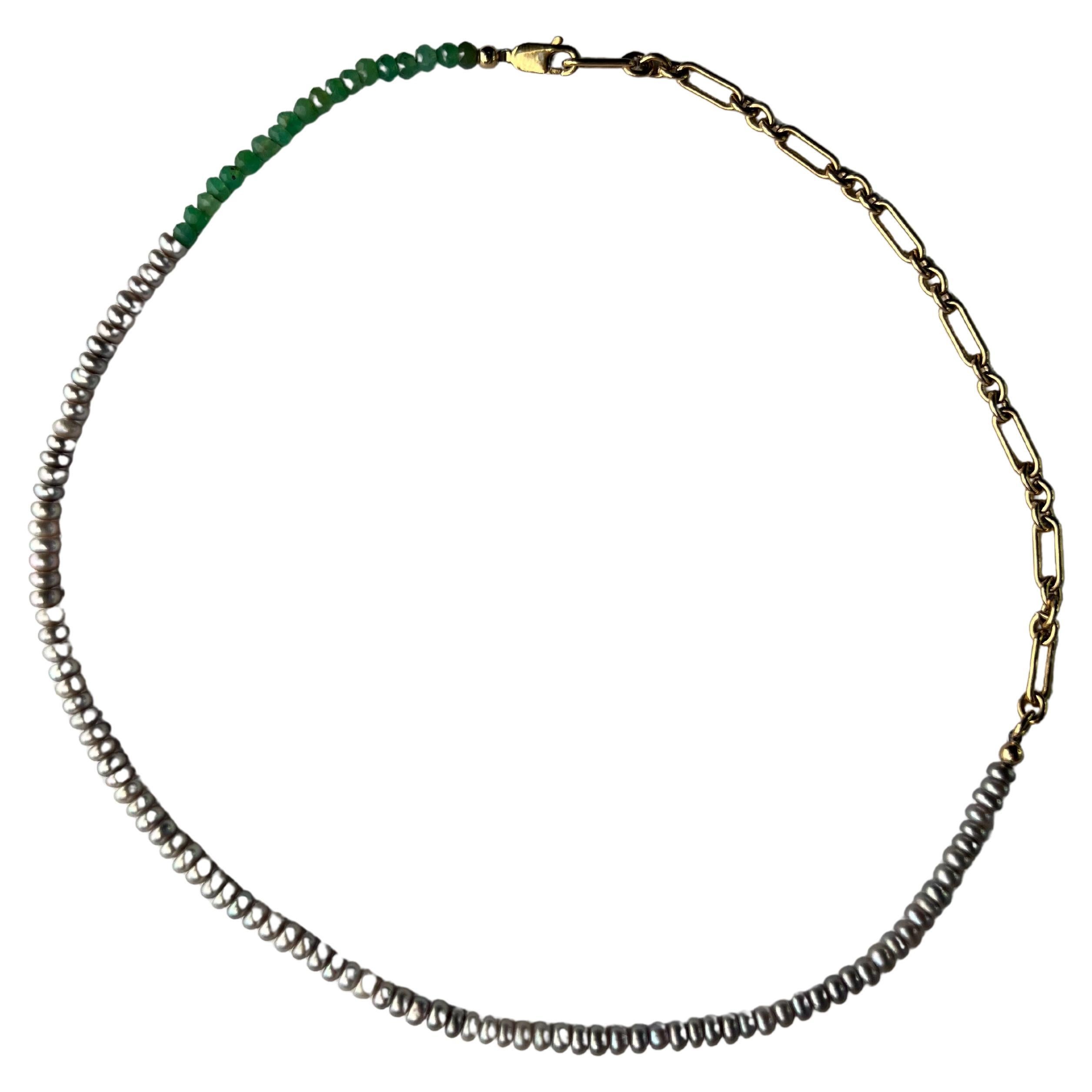 Round Cut Pearl Crysophrase Necklace Silver Choker Necklace J Dauphin