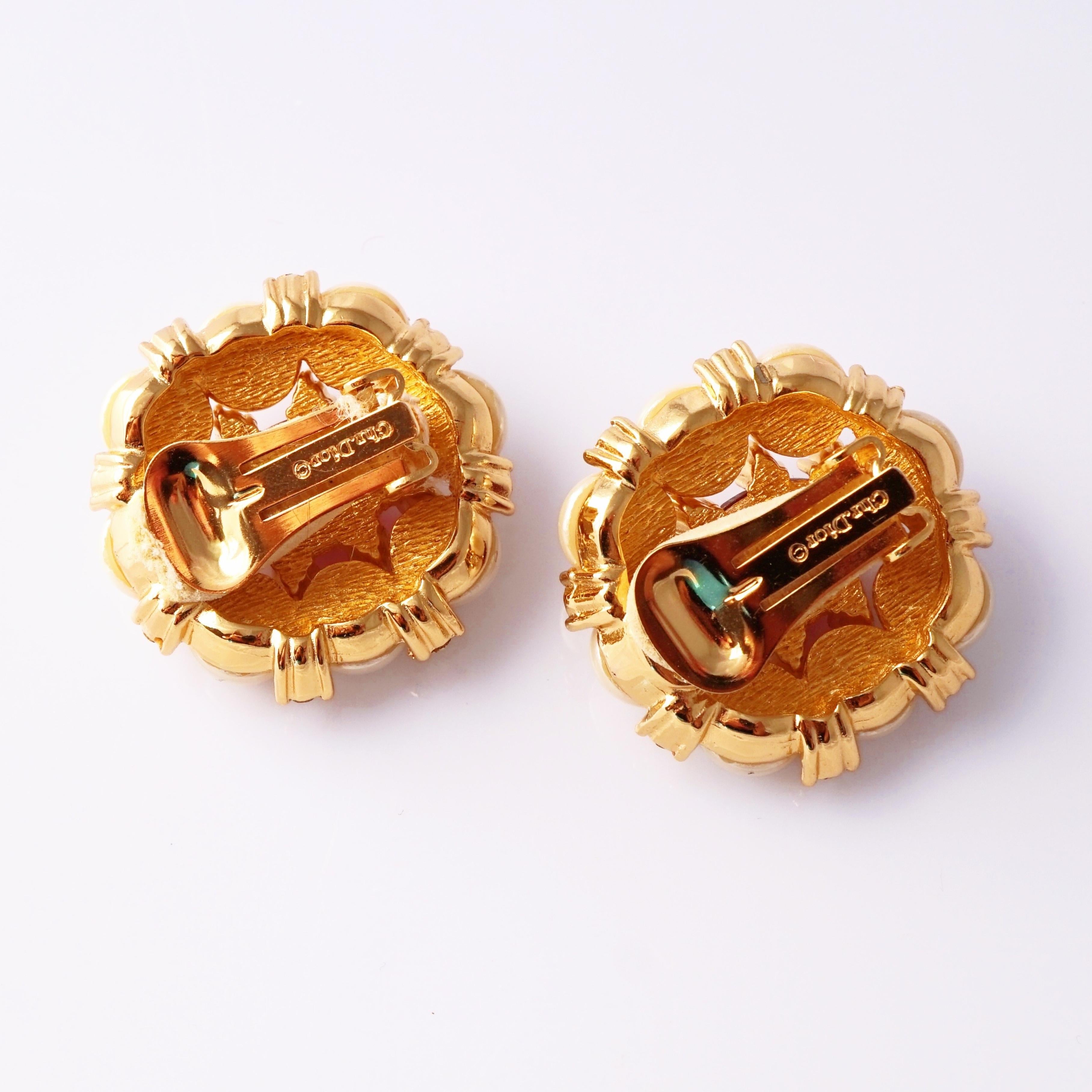 Pendientes de perlas, cristales y rubíes de Grossé para Christian Dior, años 80 en venta 1