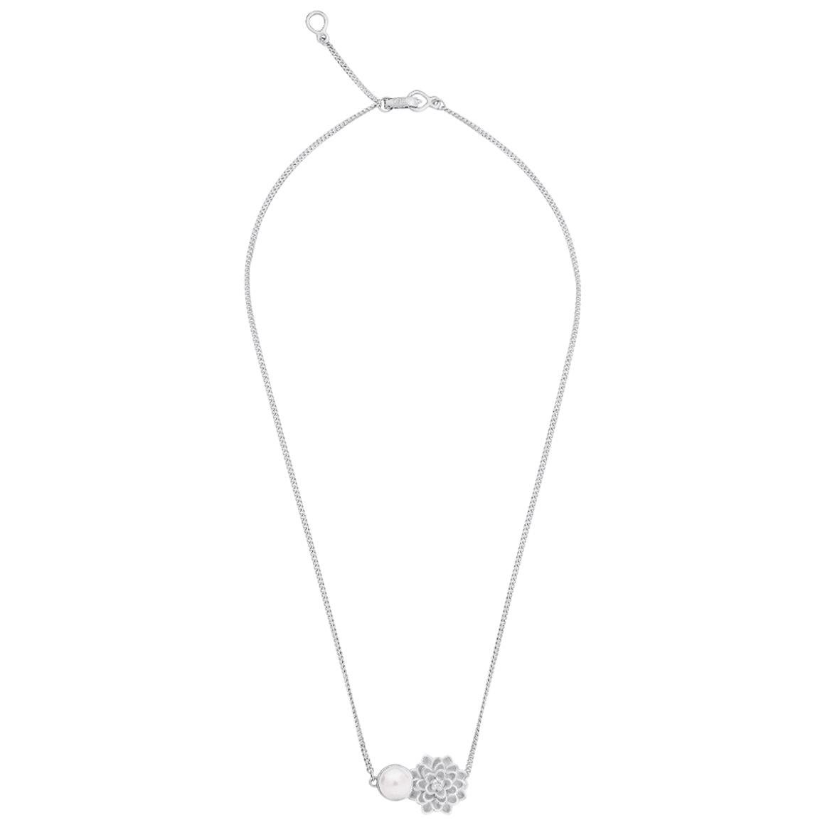 Silver & Pearl Dalia Pendant Necklace For Sale