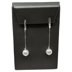Boucles d'oreilles pendantes en or blanc 14kt - perles d'eau douce de 8mm, nouvelles