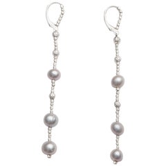 Pearl Dangle Earrings with Sterling Silver Diamond Cut Beads