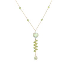 Pearl Dangle Necklace 14k Yellow Gold Green Peridot and Pearls (#006)