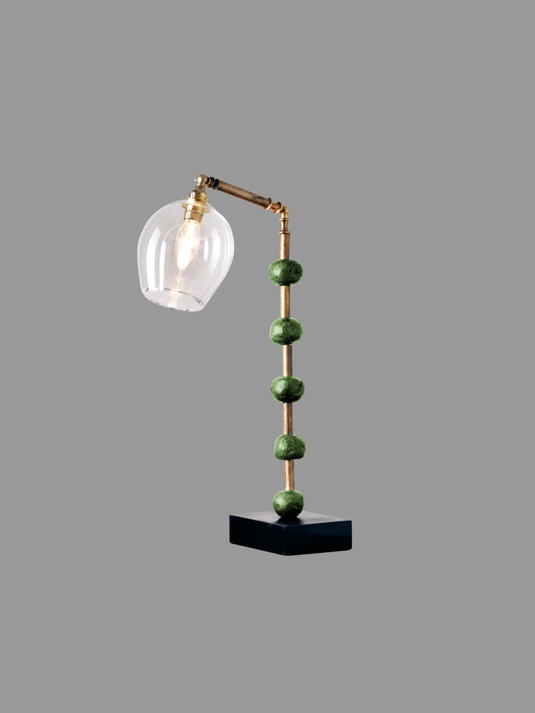 Modern 'Pearl' Desk Lamp, Brass, Slate, Green Pigmented Resin by Margit Wittig For Sale