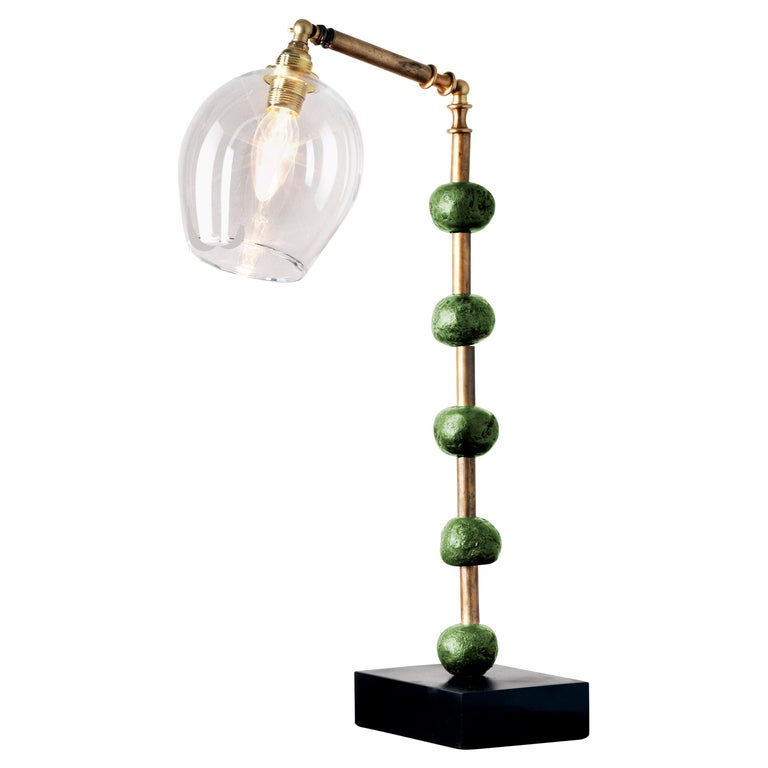 'Pearl' Desk Lamp, Brass, Slate, Green Pigmented Resin by Margit Wittig For Sale