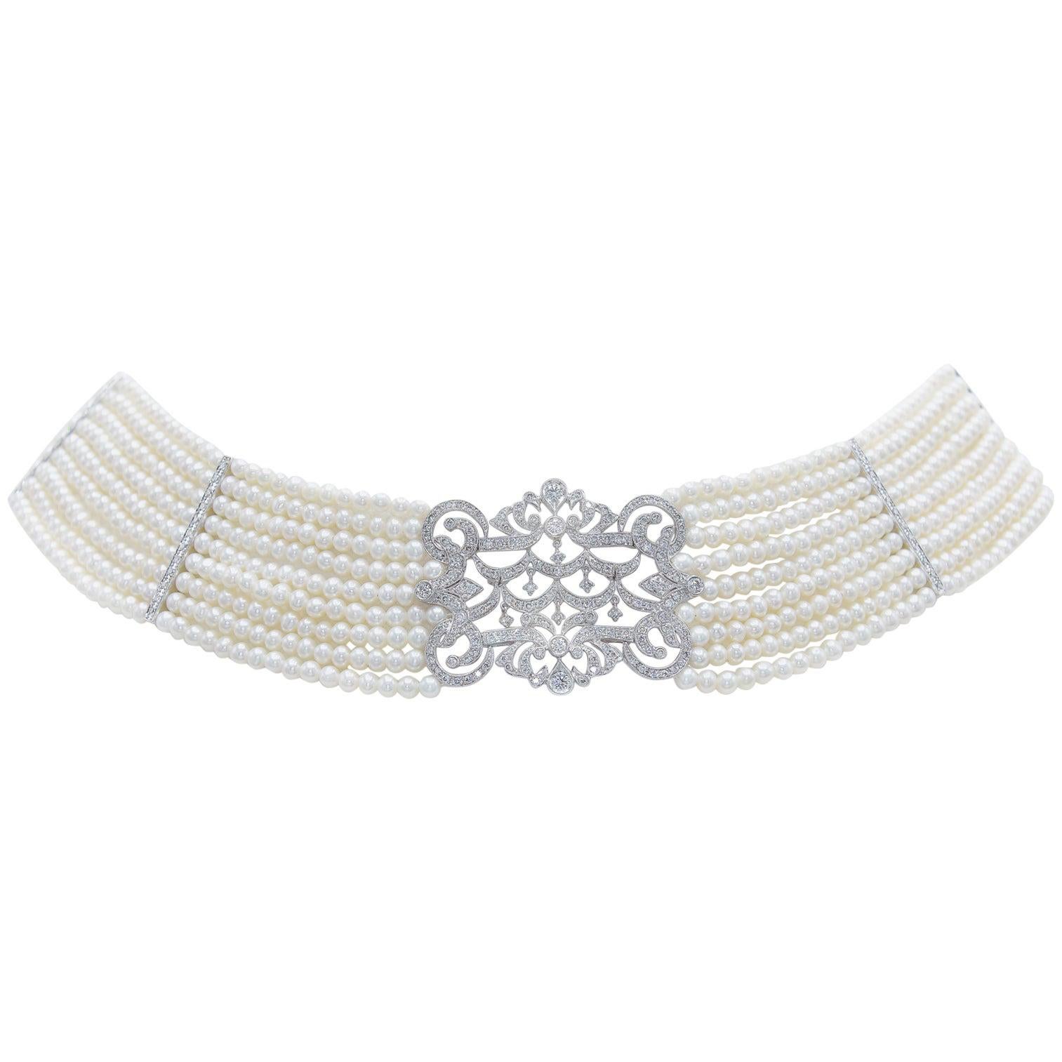 Pearl Diamond 14 Karat Gold Choker Necklace