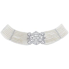 Pearl Diamond 14 Karat Gold Choker Necklace