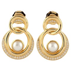 ineinandergreifende Perlen-Diamant-Ohrringe aus 14 Karat Gold