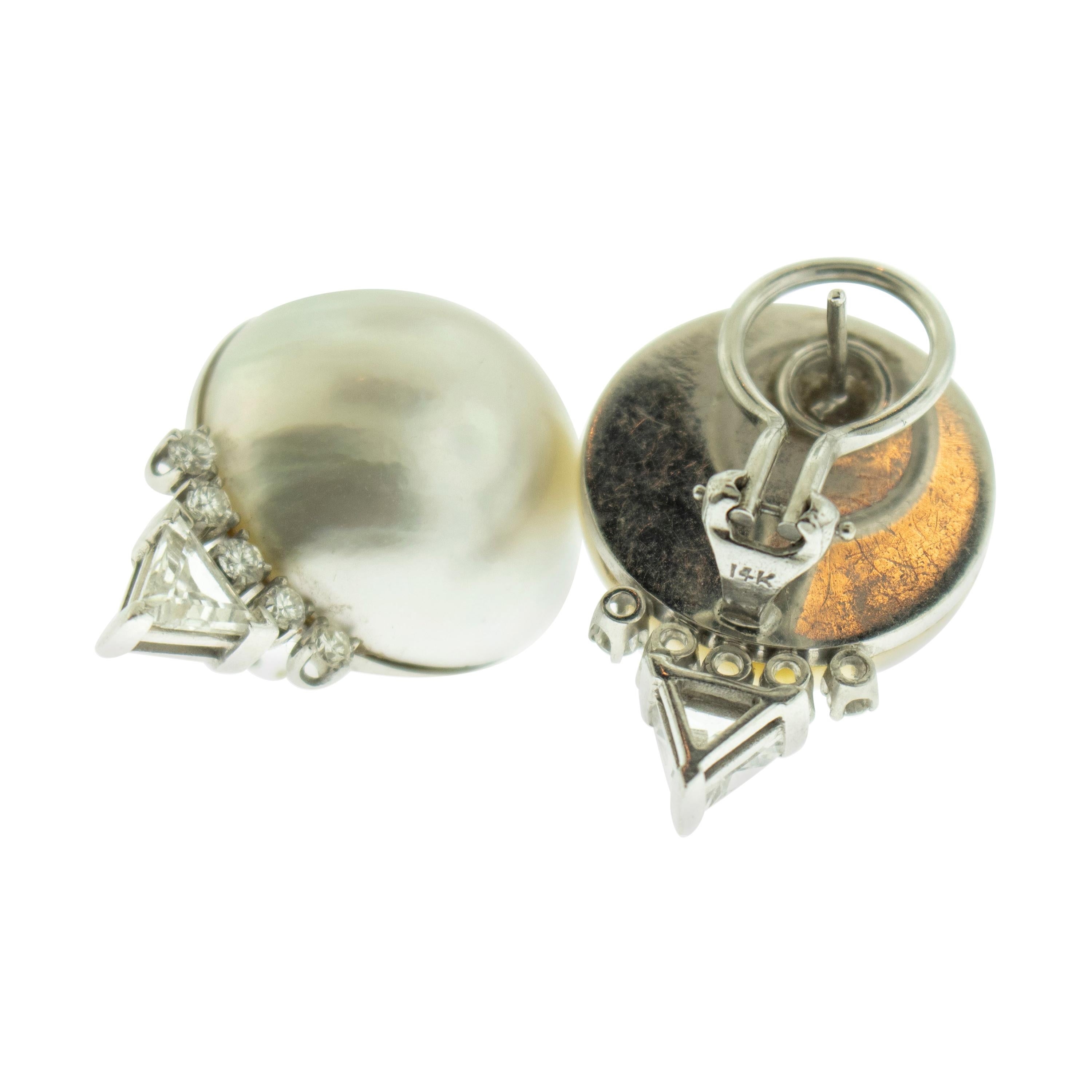 Pearl Diamond 14 Karat White Gold Earrings