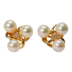 Pearl Diamond 14 Karat Yellow Gold Earrings