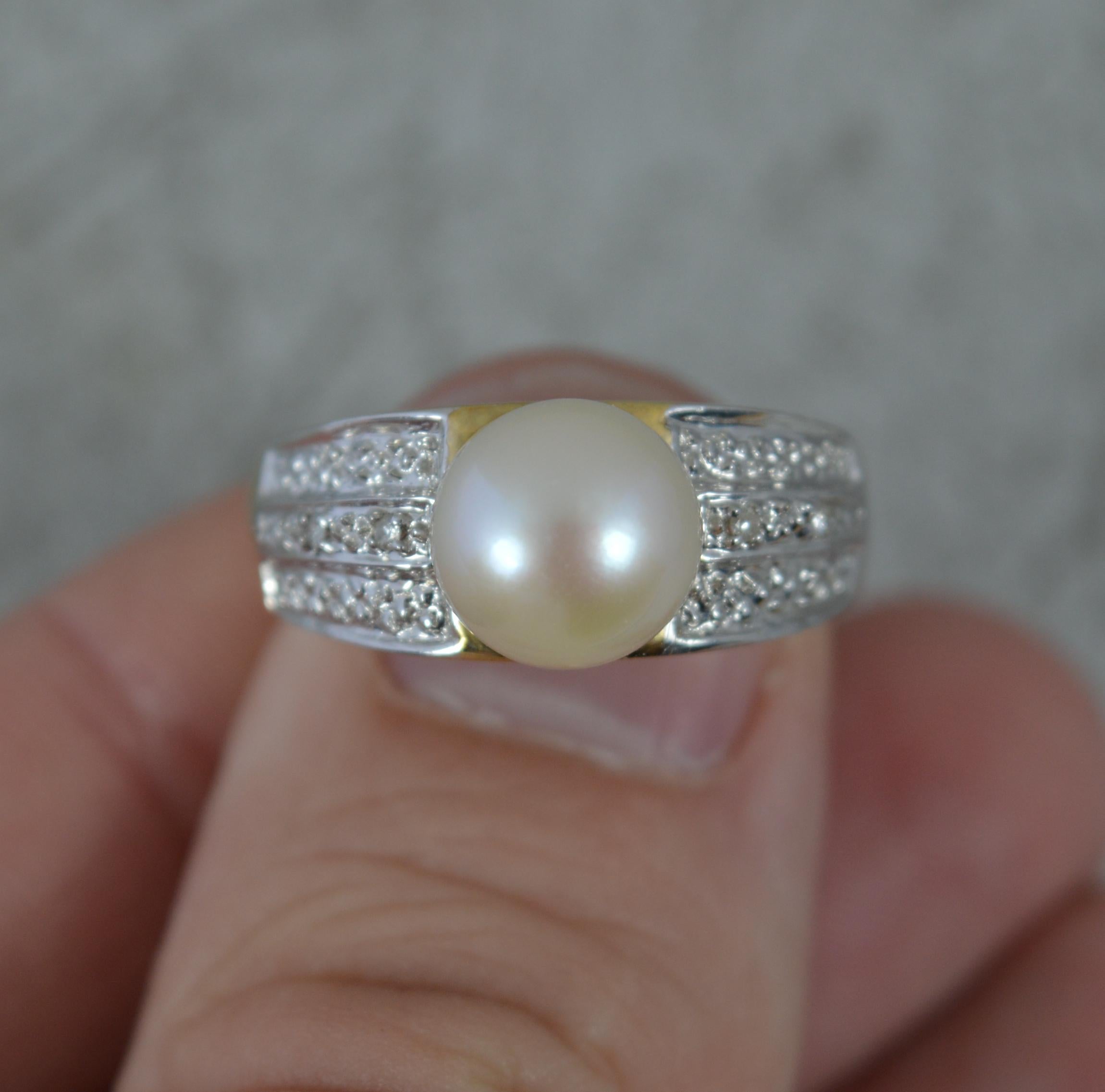Women's Pearl Diamond 14ct Gold Ring For Sale