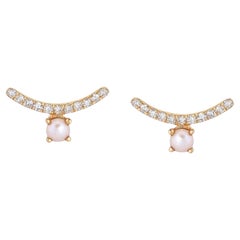 Pearl Diamond 14K (or 18k upon request) Yellow Gold Stud Earrings