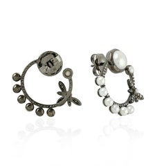 Pearl Diamond 18 Karat Gold Bee Hoop Earrings