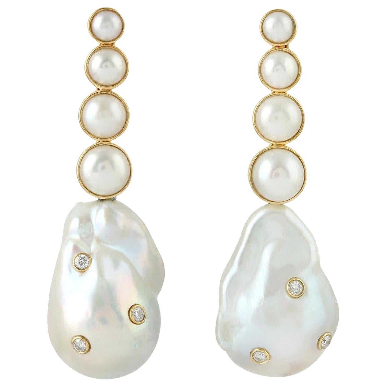 Pearl Diamond 18 Karat Gold Earrings