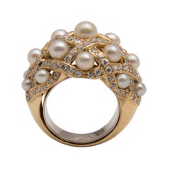 Pearl, Diamond and 18 Karat Gold Bombé Cocktail Ring