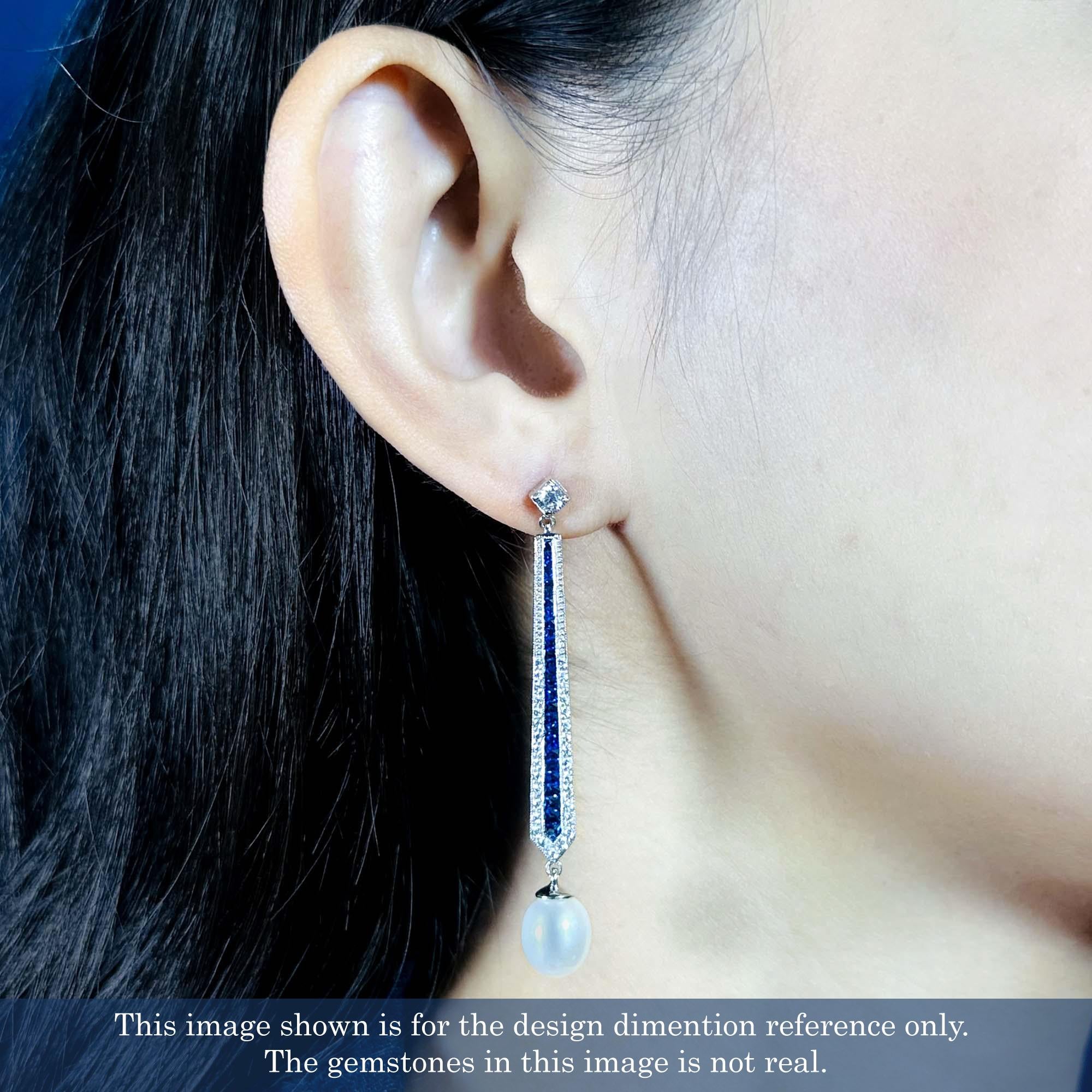 De las mujeres Pendientes de gota estilo vintage de perla, diamante y zafiro azul en oro blanco de 18 quilates en venta