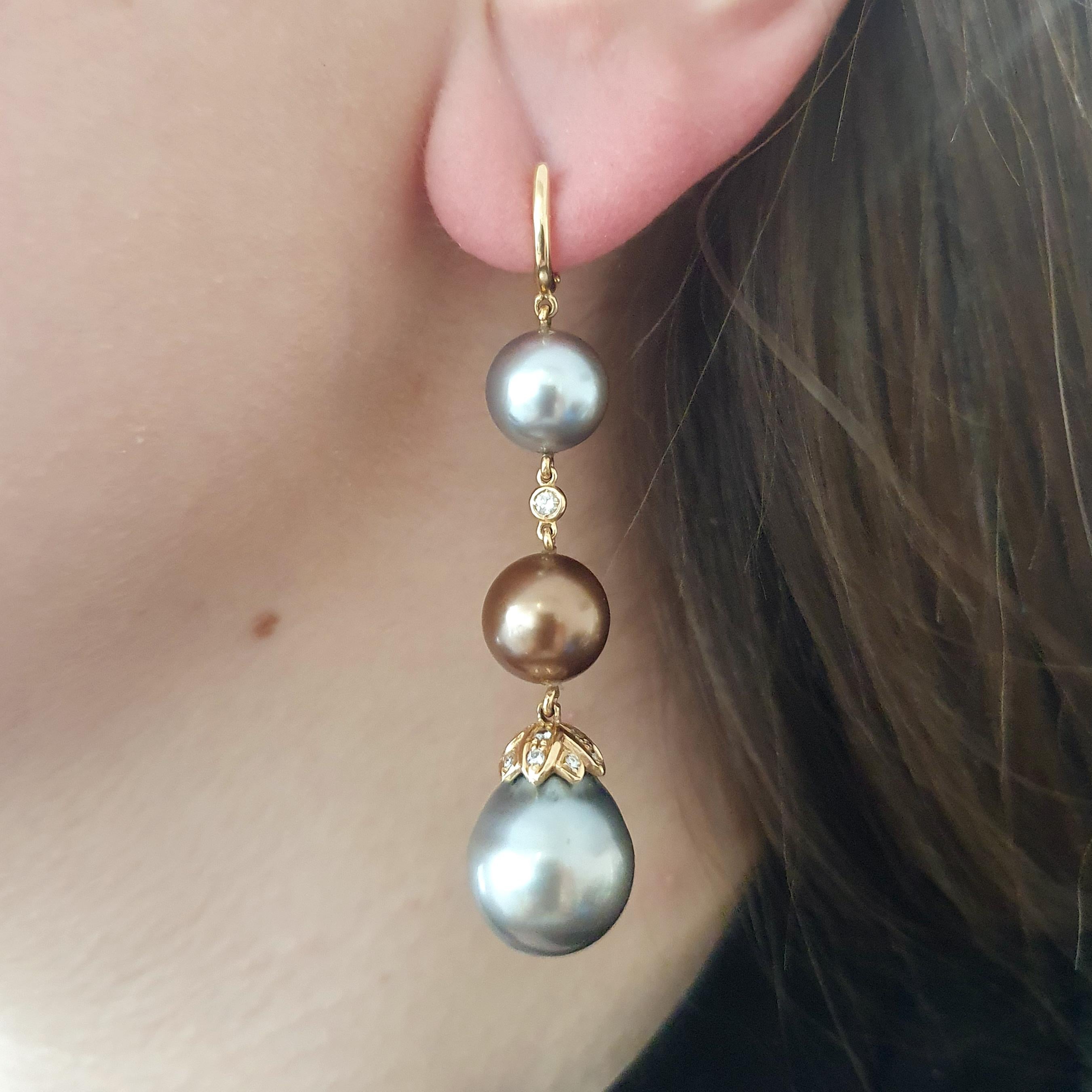 Baroque Pearl Diamond 18K Gold Earrings For Sale