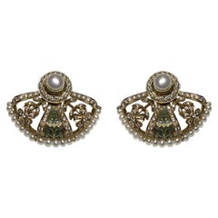 gold kary price in pakistan Pearl, Diamond, and Green Enamel Earrings in 18 Karat Gold