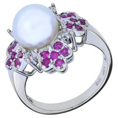 Pearl, Diamond and Ruby 14K Cocktail Ring