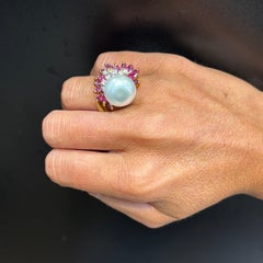 Pearl Diamond and Ruby Cocktail Ring