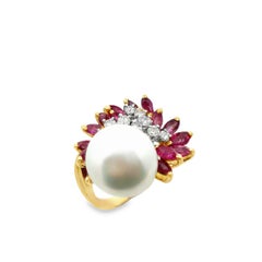 Pearl Diamond and Ruby Cocktail Ring