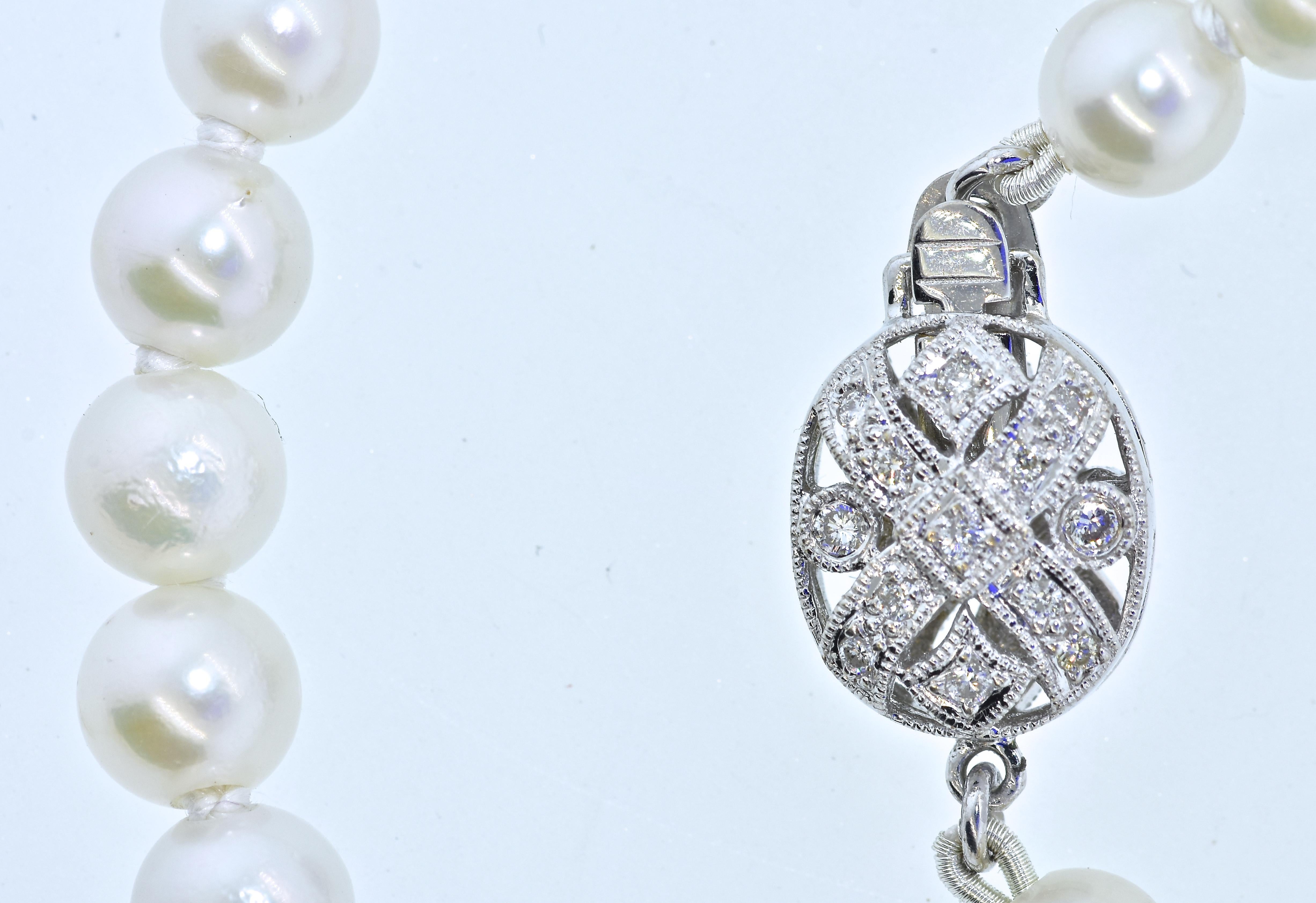 Brilliant Cut Pearl, Diamond and White Gold Necklace