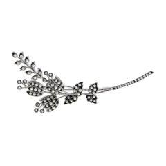Pearl & Diamond Bouquet Branch Floral Flower Autumn 14K White Gold Pin Brooch
