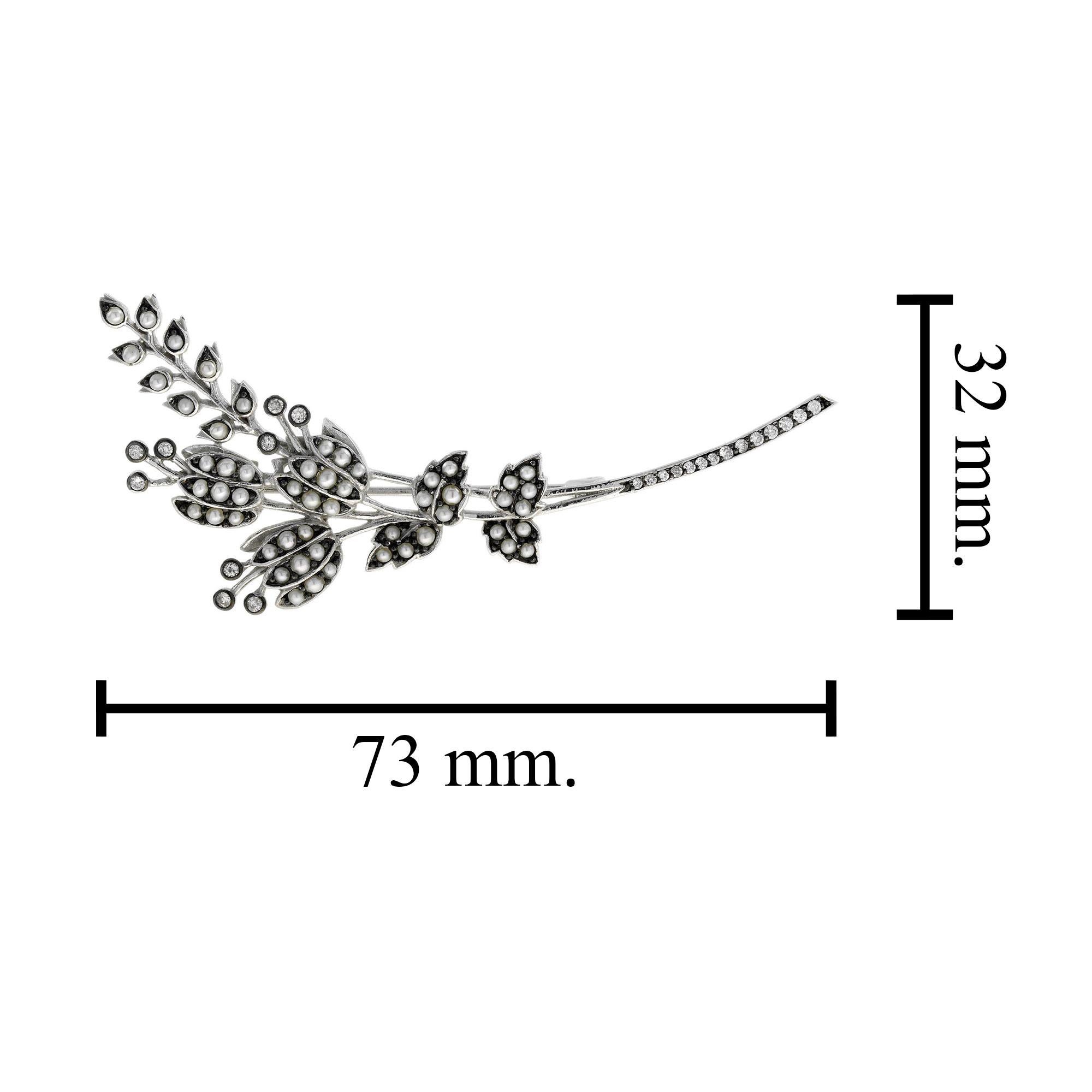 Broche en or blanc 14K Bouquet de perles et de diamants Branch Floral Flower Autumn Neuf - En vente à Oakton, VA