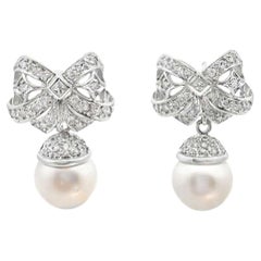 Pearl & Diamond Bow Earrings