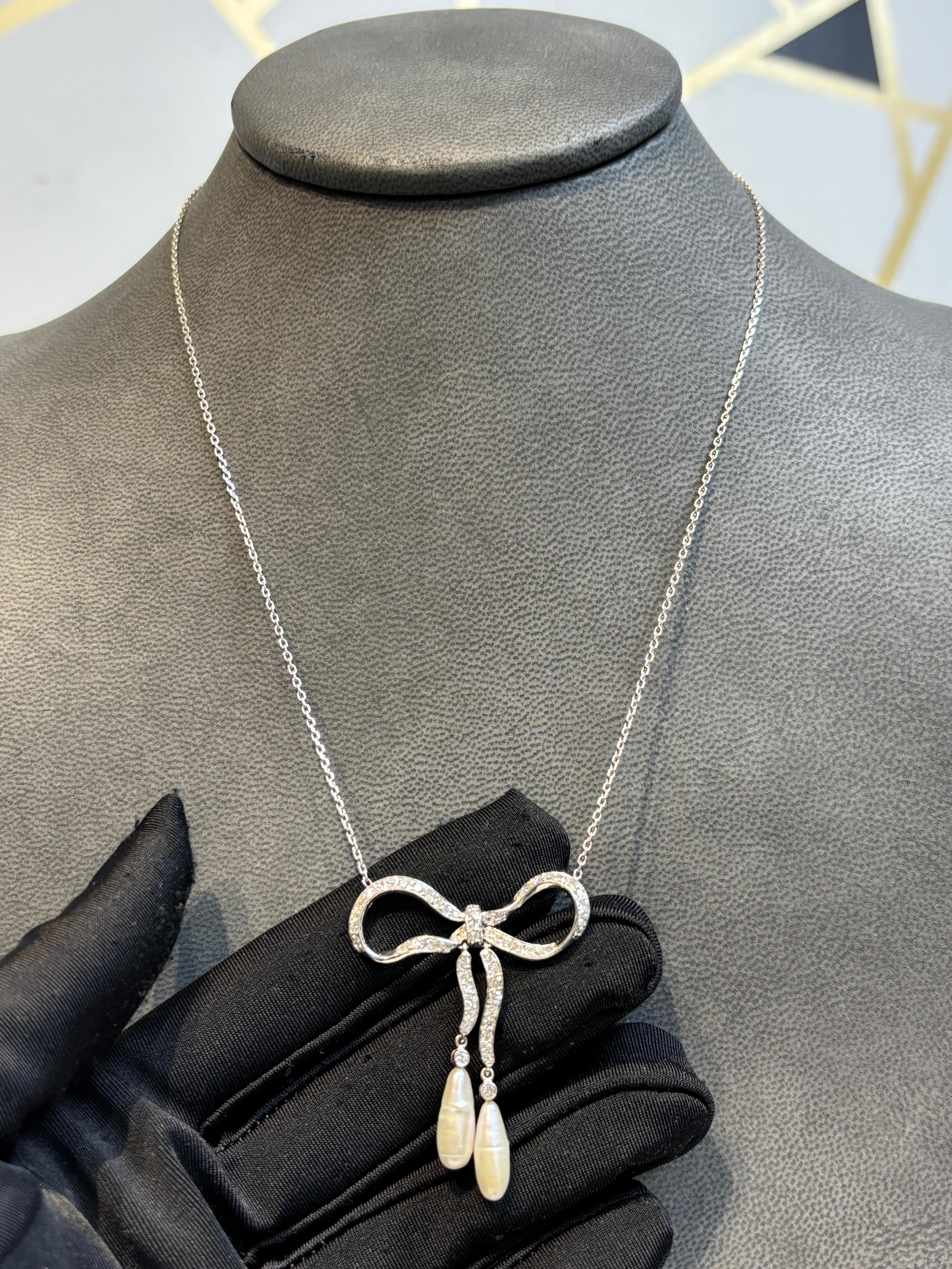 Collar de perlas y diamantes Corte mixto en venta