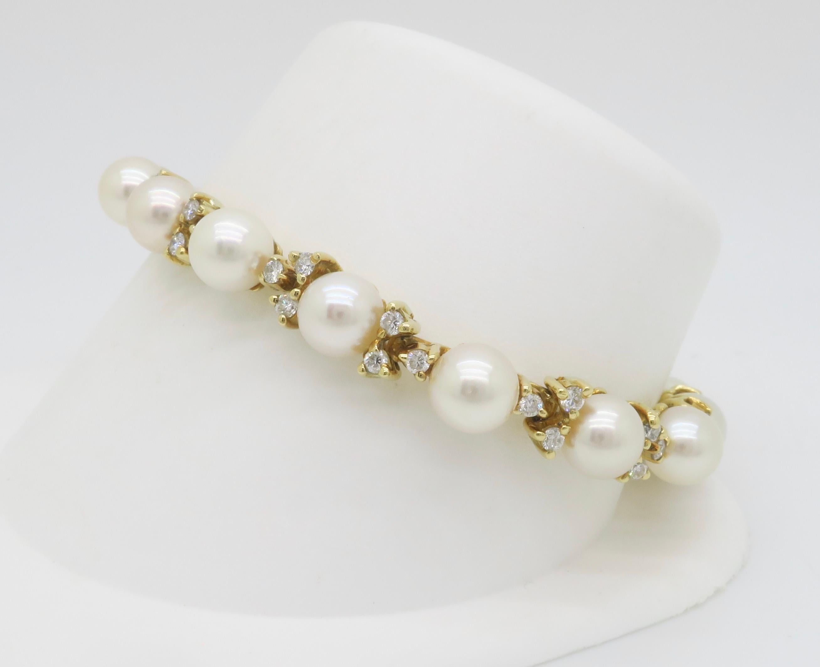 De las mujeres Pulsera de Perlas y Diamantes de Oro Amarillo de 18k en venta