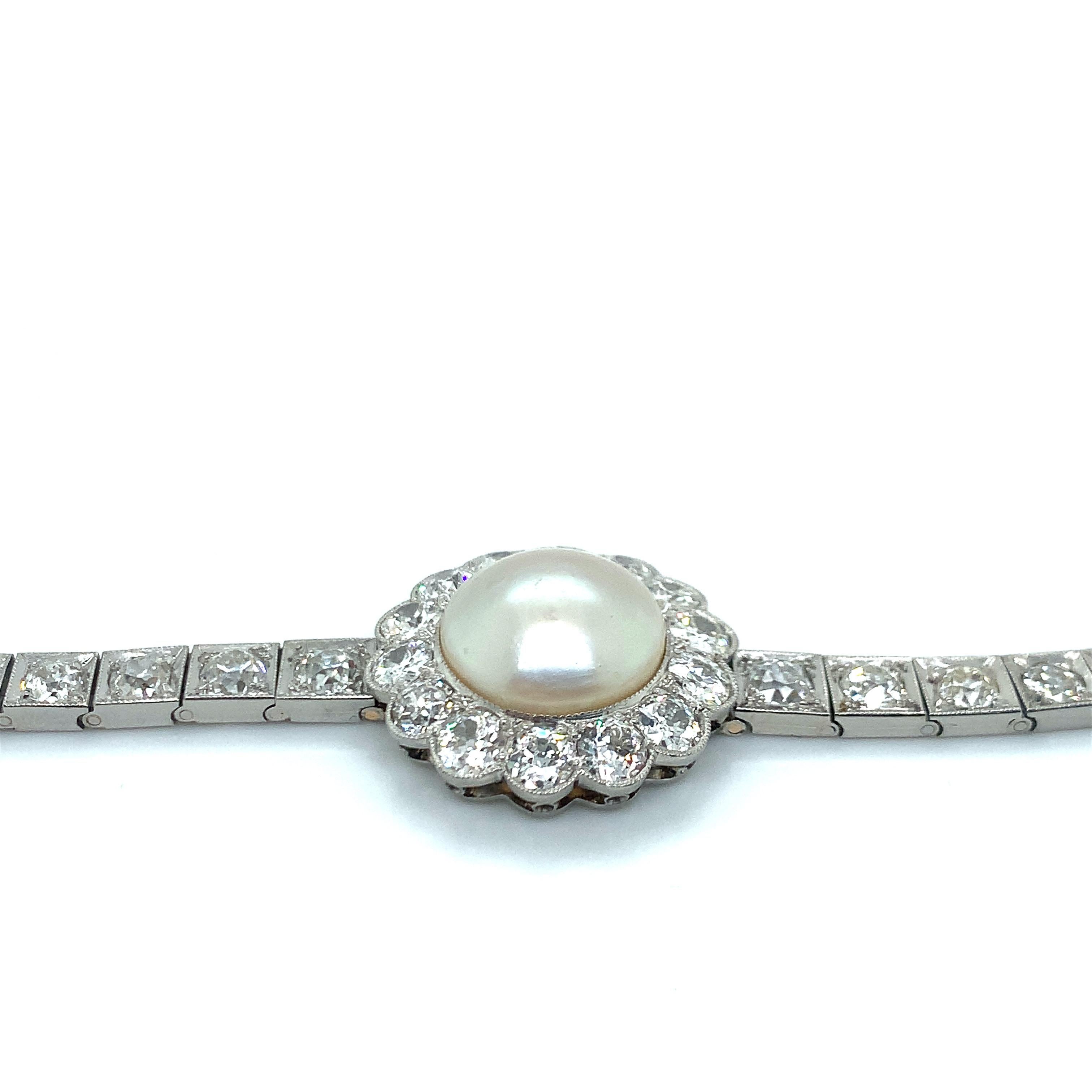 Art Deco Pearl Diamond Bracelet For Sale