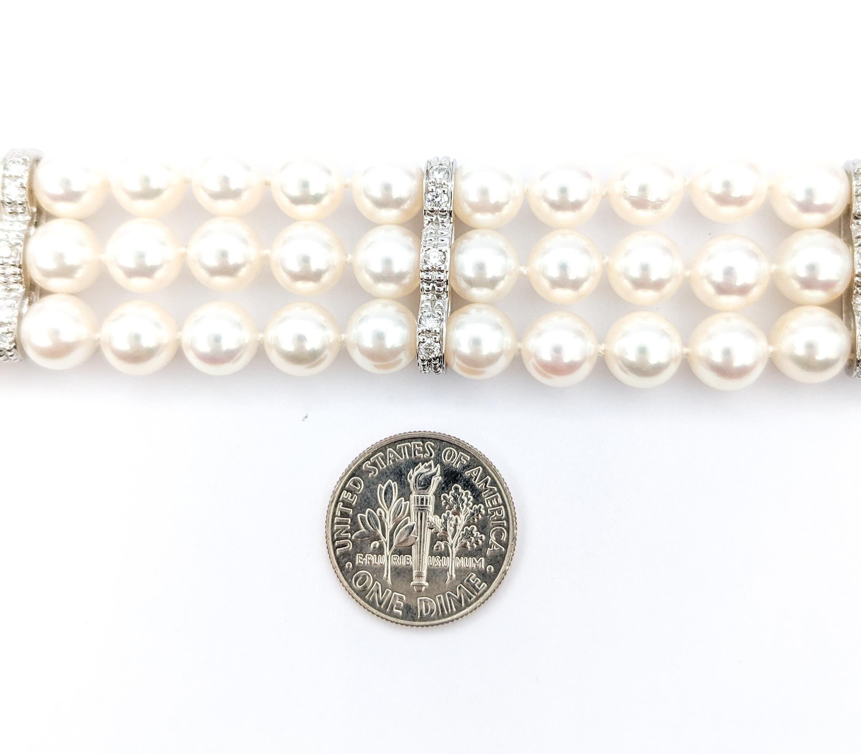 Perlen- und Diamantarmband aus 18k Weißgold (Zeitgenössisch)