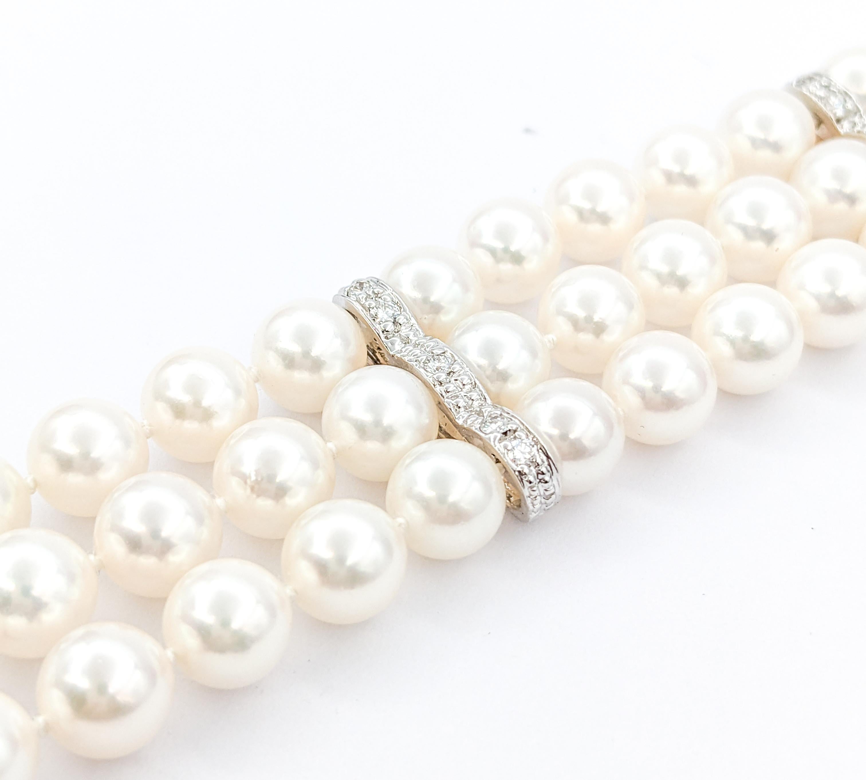 Perlen- und Diamantarmband aus 18k Weißgold (Rundschliff)