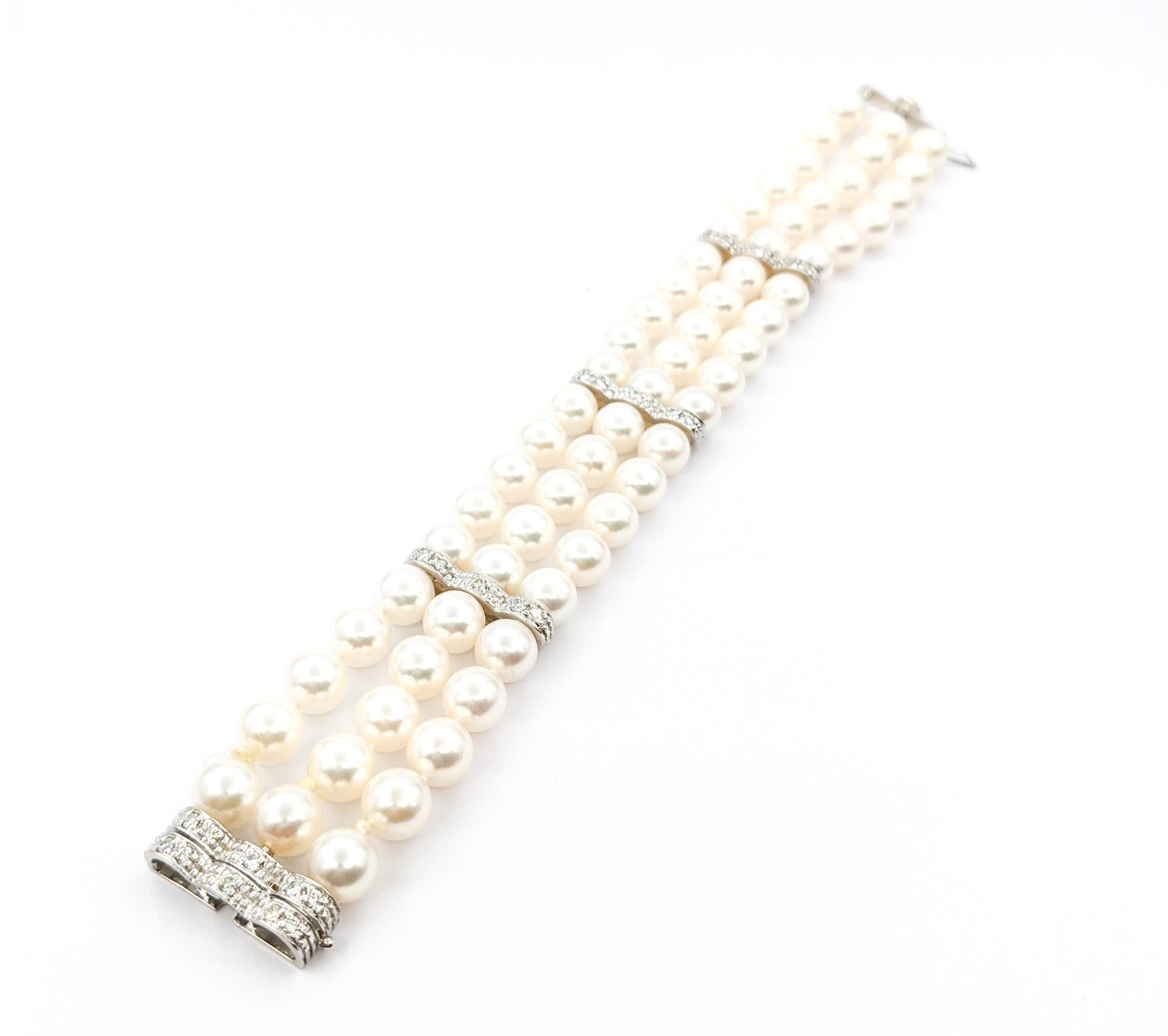 Perlen- und Diamantarmband aus 18k Weißgold Damen