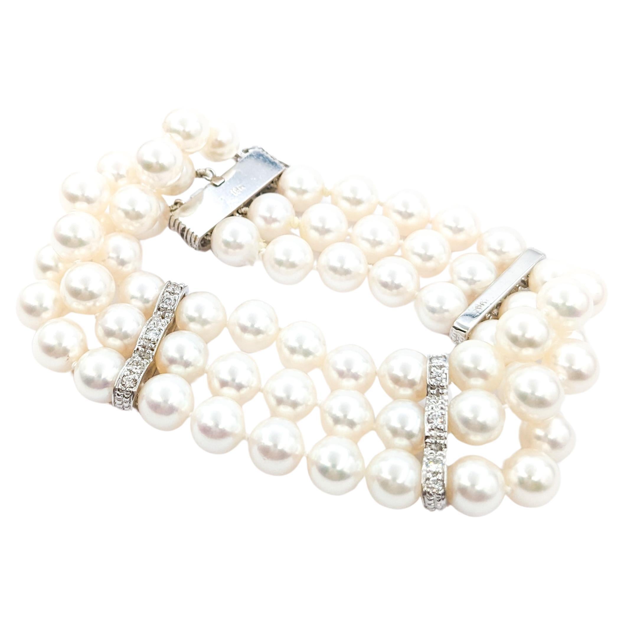 Bracelet en or blanc 18k avec perles et diamants