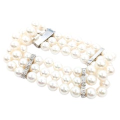 Vintage Pearl & Diamond Bracelet In 18k White Gold