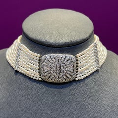 Collana girocollo con perle e diamanti