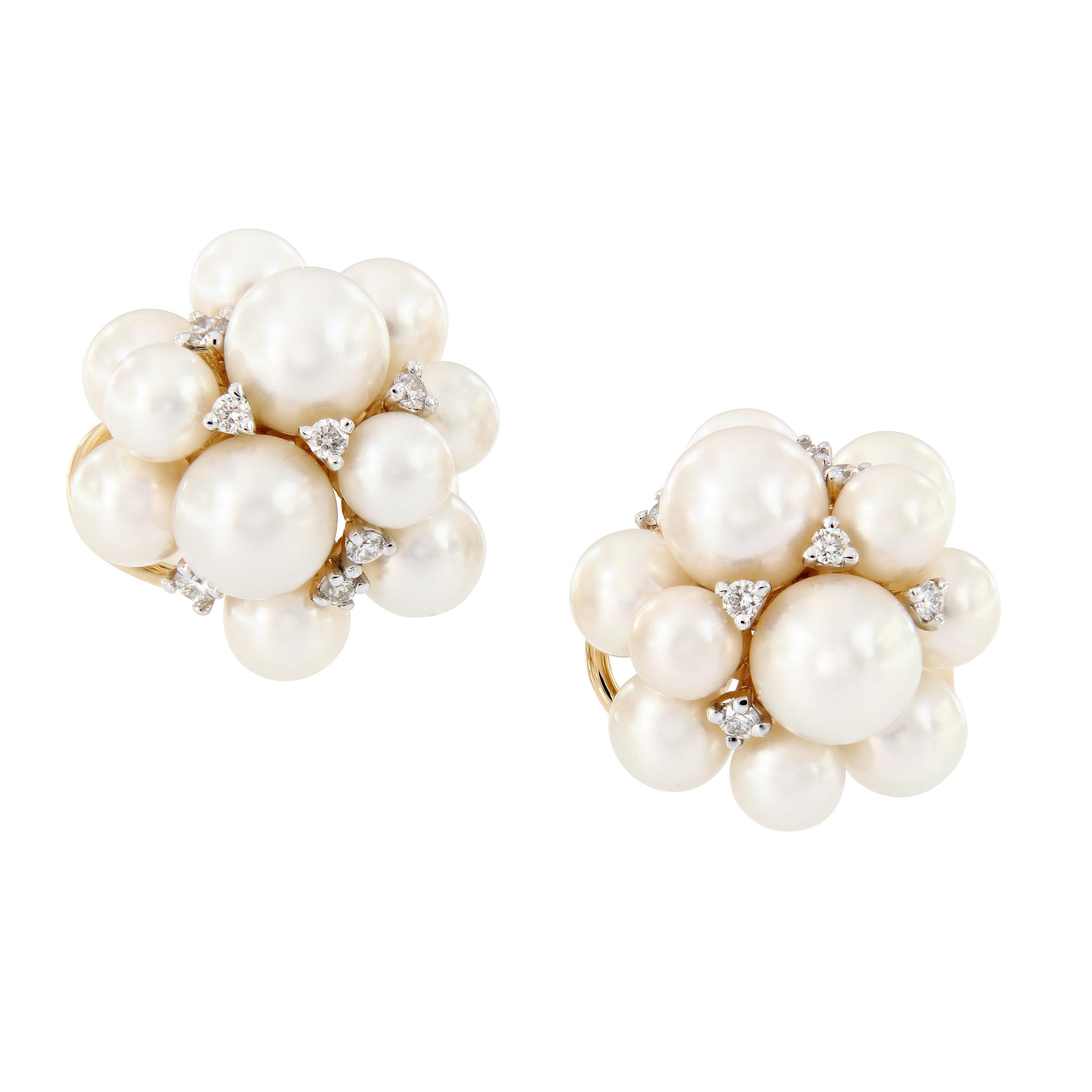 Pearl Diamond Cluster Earrings