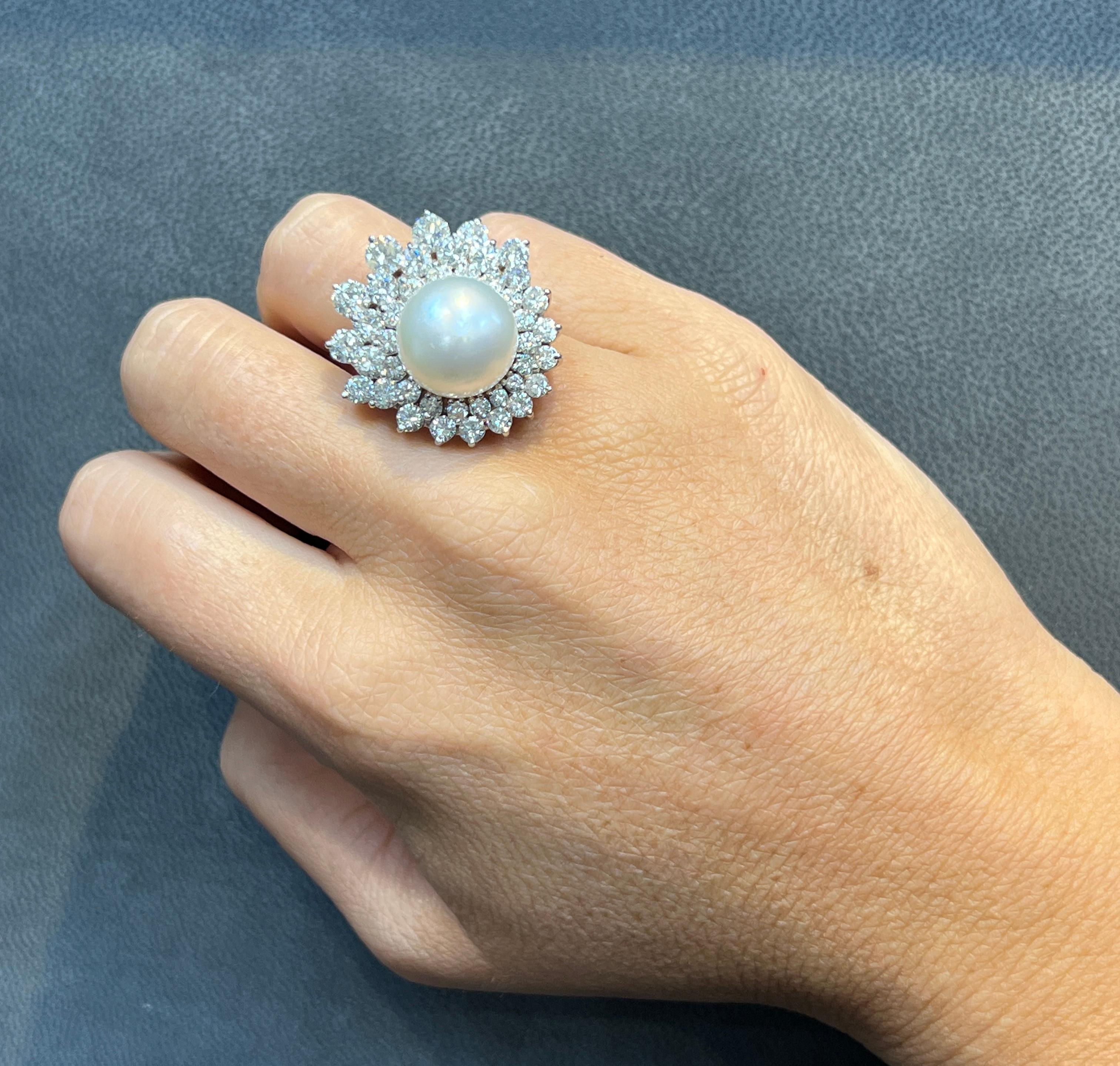 Cocktailring mit Perle und Diamant (Rundschliff) im Angebot