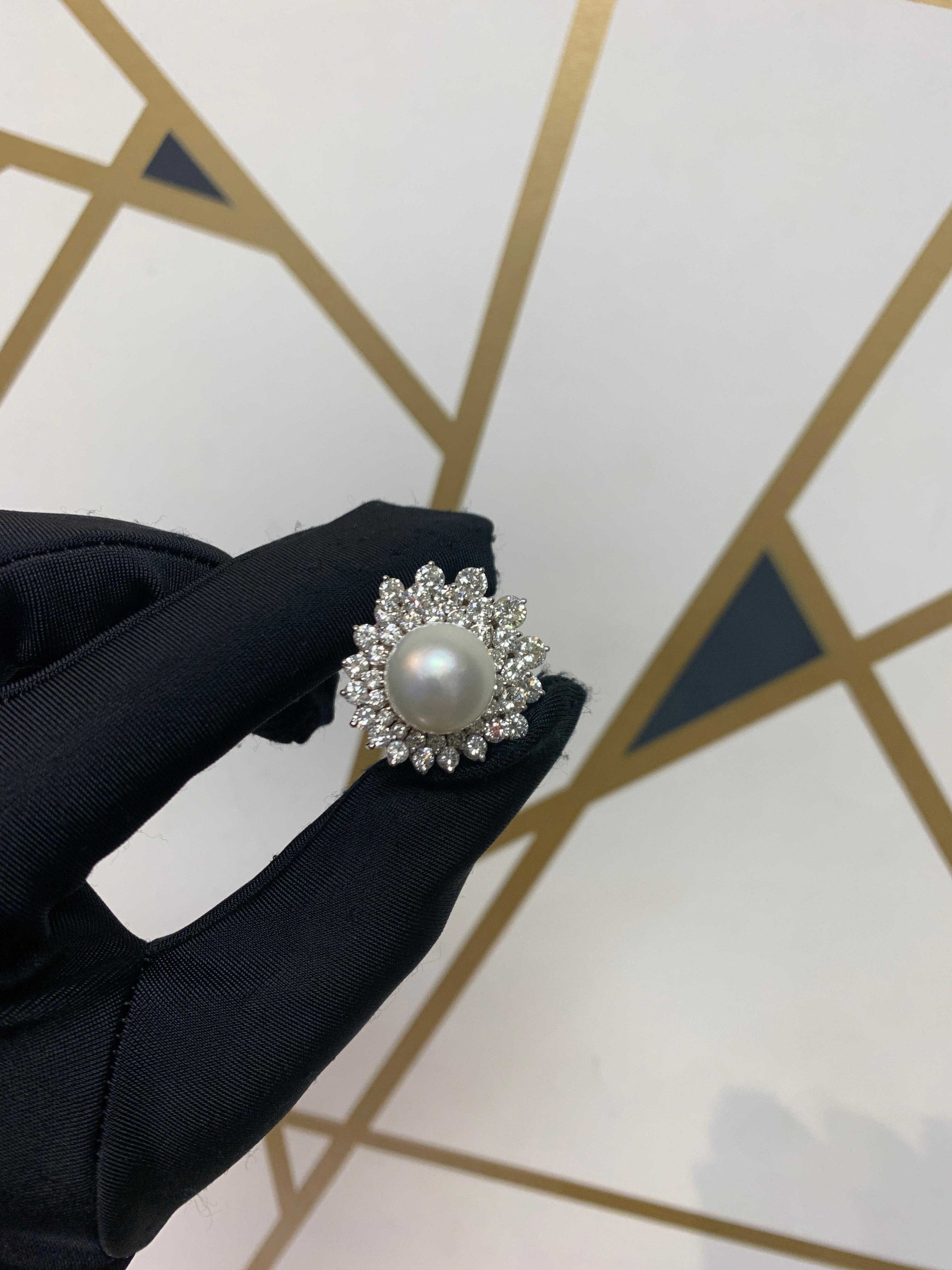 Cocktailring mit Perle und Diamant im Zustand „Hervorragend“ im Angebot in New York, NY