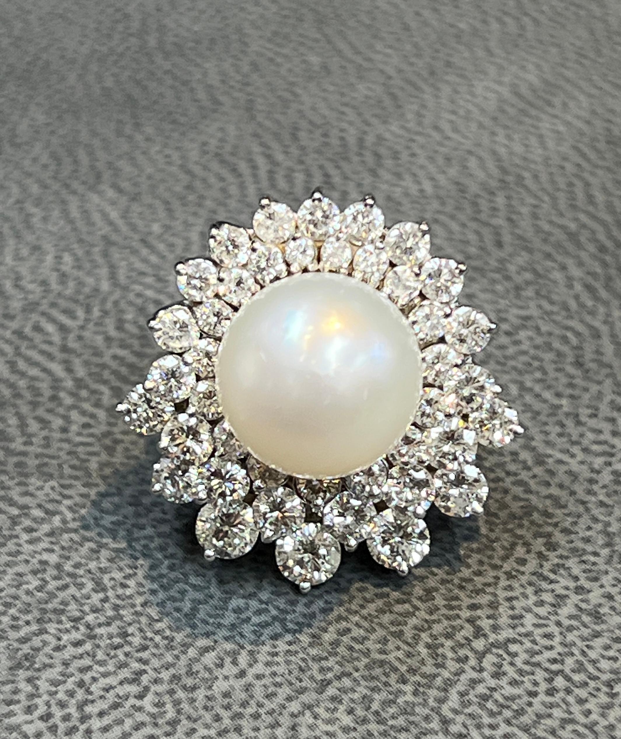 Cocktailring mit Perle und Diamant Damen im Angebot